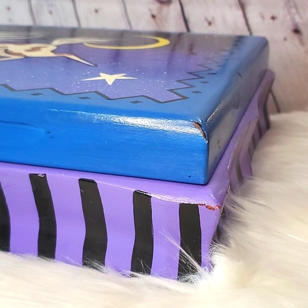 Y2K Handpainted Horse Stars & Moon Galaxy Purple Large Felt Lined Wooden Box - Picture 9 of 17